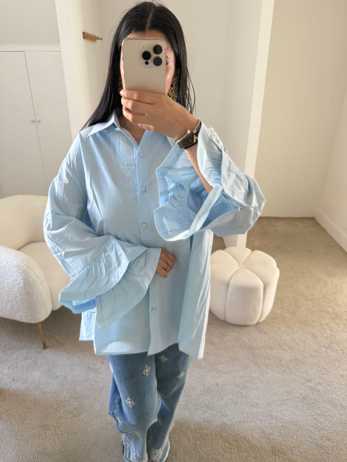 Chemise à froufrou - bleu