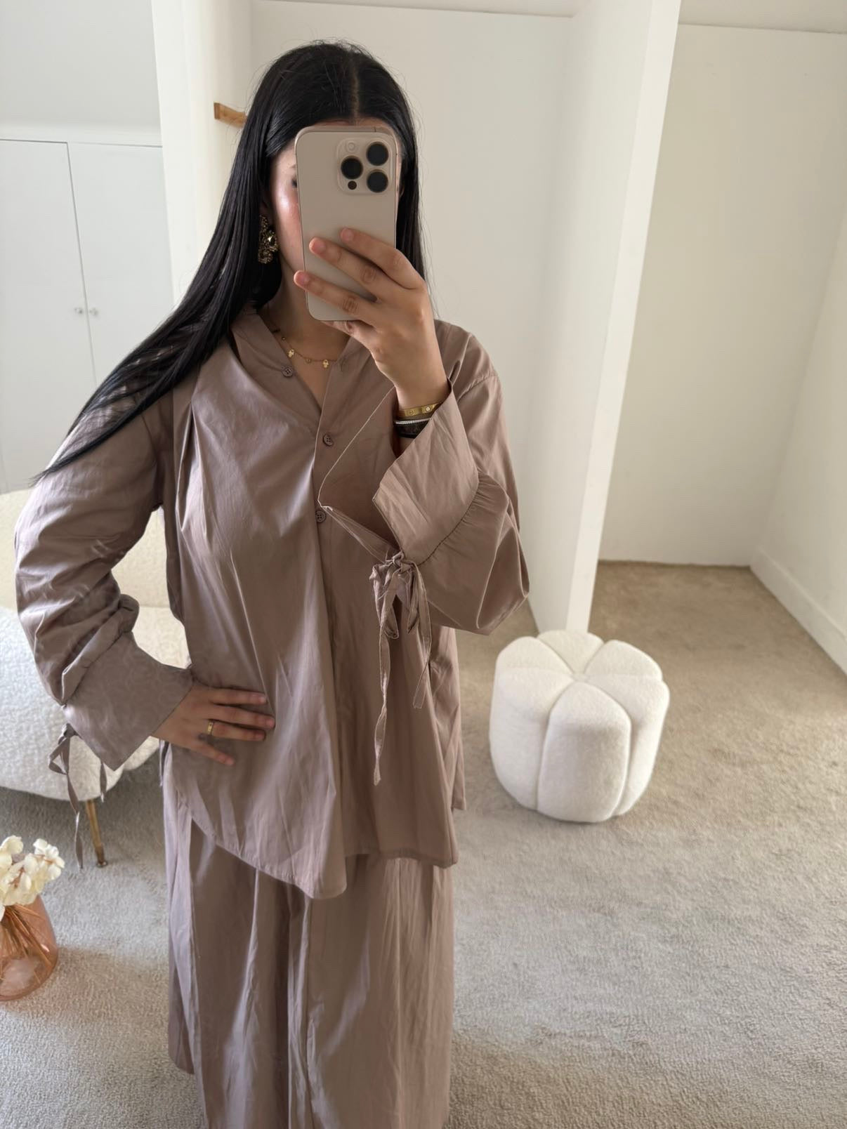 Ensemble chemise/jupe - taupe