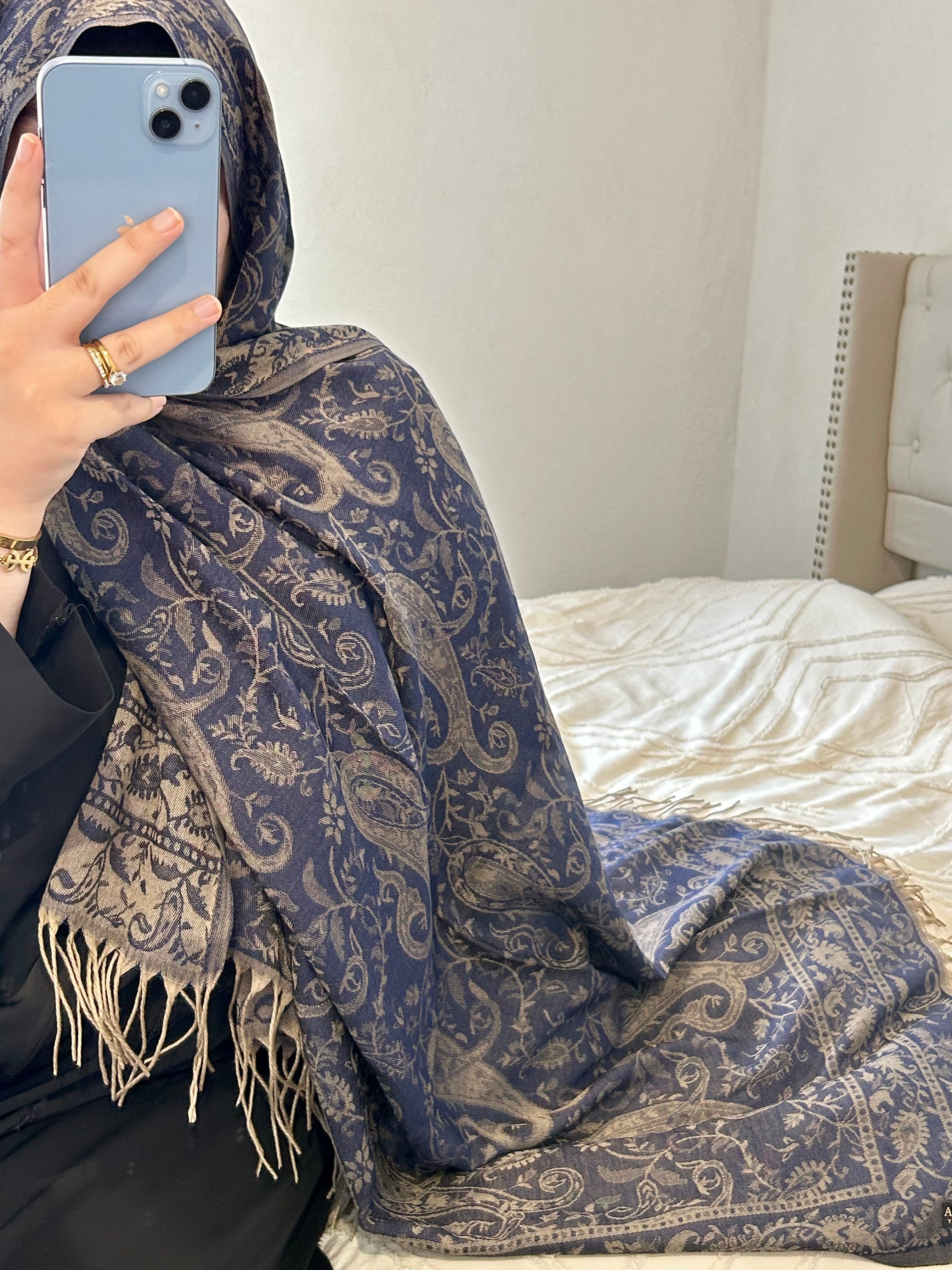 Pashmina réversible - bleu roi/gold