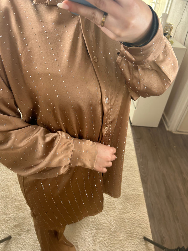 Ensemble à strass marron