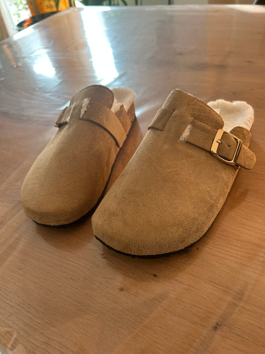 Mules à fourrures Taupe