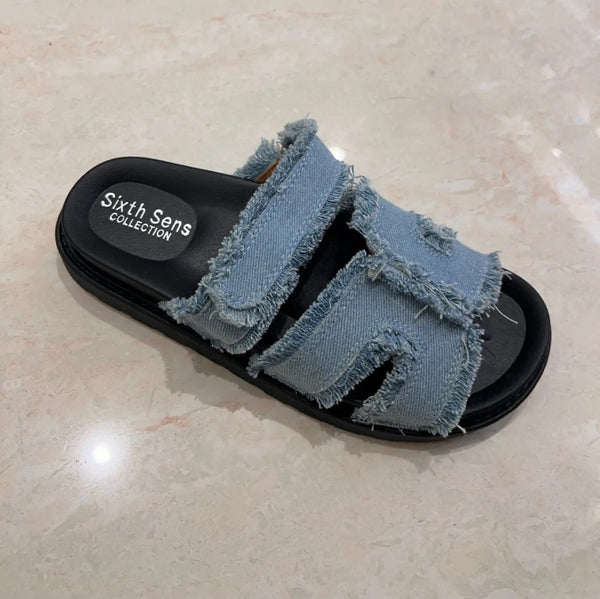Claquettes en jean - bleu