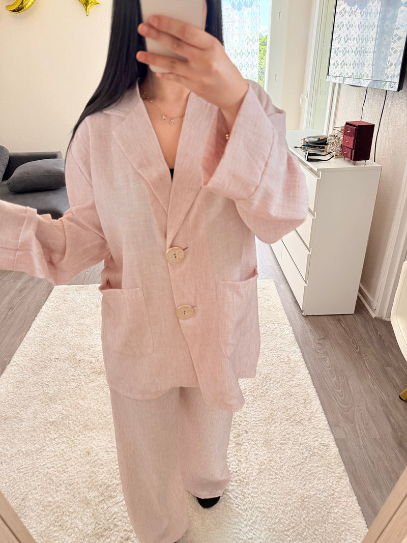 Ensemble blazer en lin - baby pink