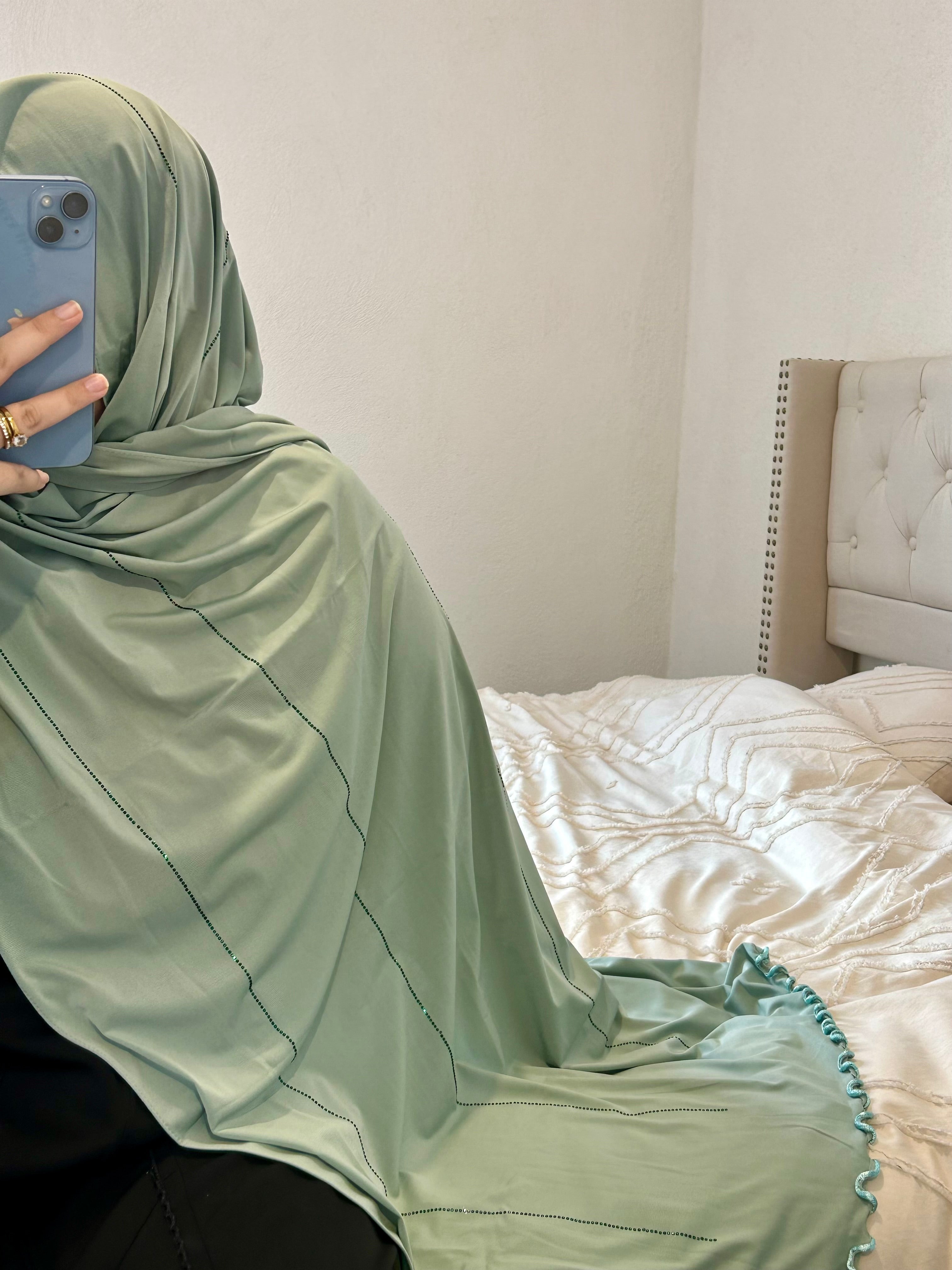 Jersey premium de luxe frisé à strass - sauge